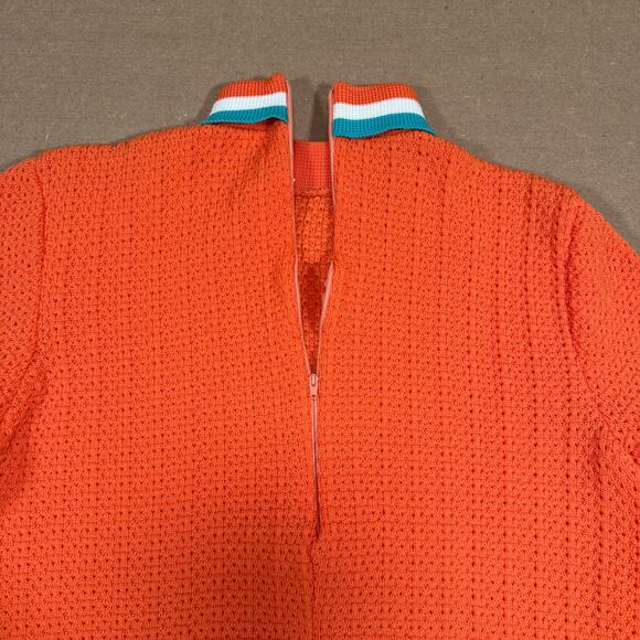 Vintage 70s BodinKnits Orange Knit Sweater Sz 12 Mock Neck Stripe Trim USA - Picture 4 of 8